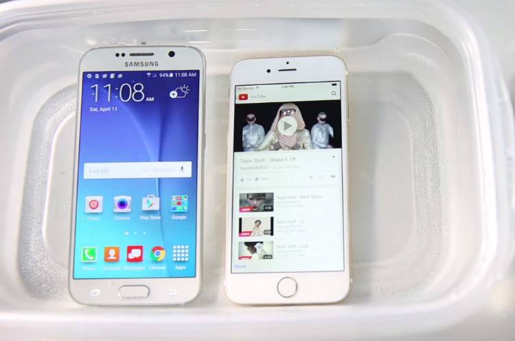 Samsung S6 vs iPhone 6 test rezistenta la apa