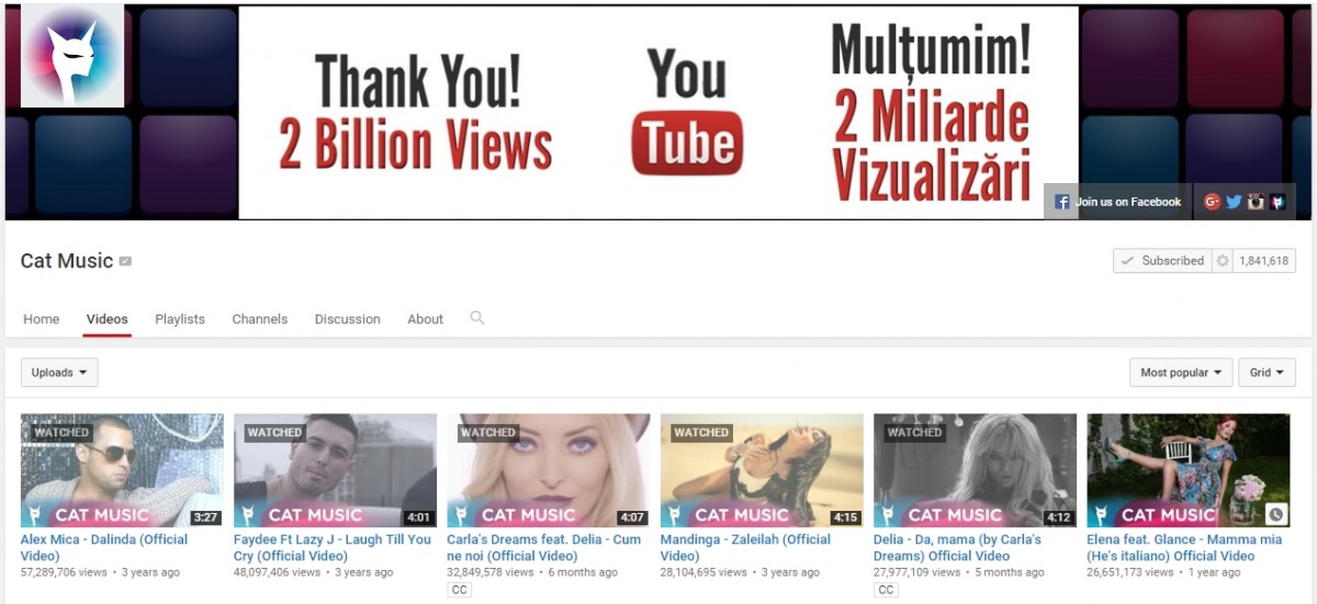 Canalul de YOuTube Cat Music are 2 miliarde de vizualizari