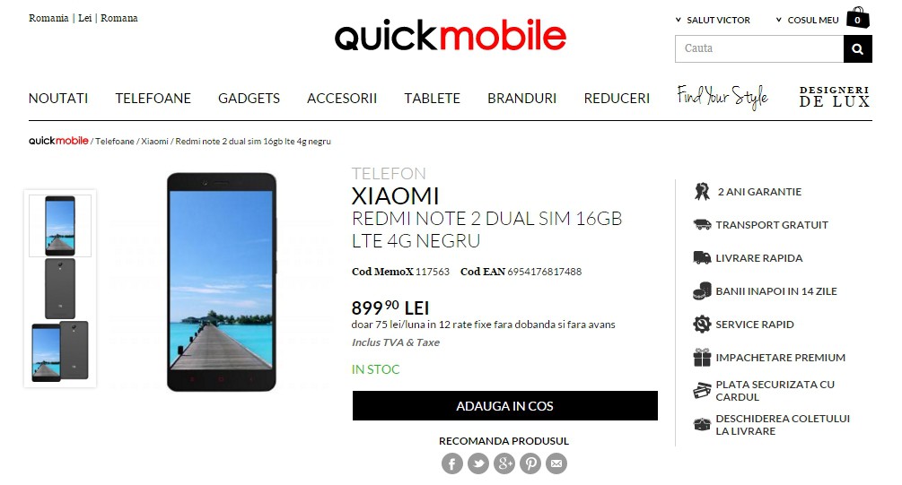 Preț Xiaomi Redmi Note 2 la QuickMobile