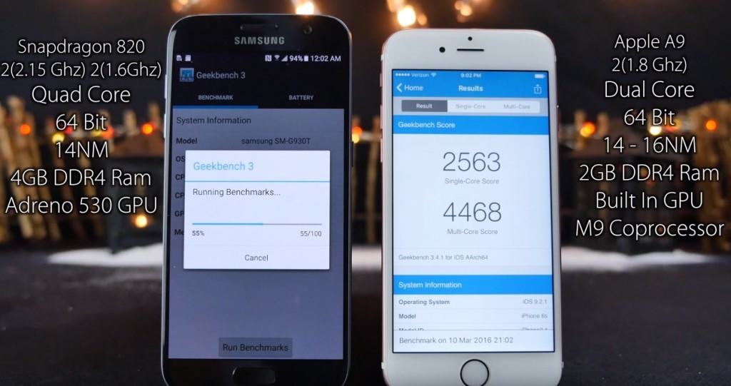 Samsung S6 vs iphone 6s specificatii tehnice