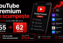 YouTube Premium se scumpește în România. Cât ajung să coste toate abonamentele digitale într-o lună? YouTube Premium se scumpește în România, planul Family crește de la 55 la 62 lei pe lună