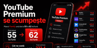 YouTube Premium se scumpește în România, planul Family crește de la 55 la 62 lei pe lună