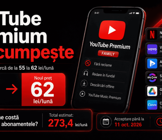 YouTube Premium se scumpește în România. Cât ajung să coste toate abonamentele digitale într-o lună? YouTube Premium se scumpește în România, planul Family crește de la 55 la 62 lei pe lună